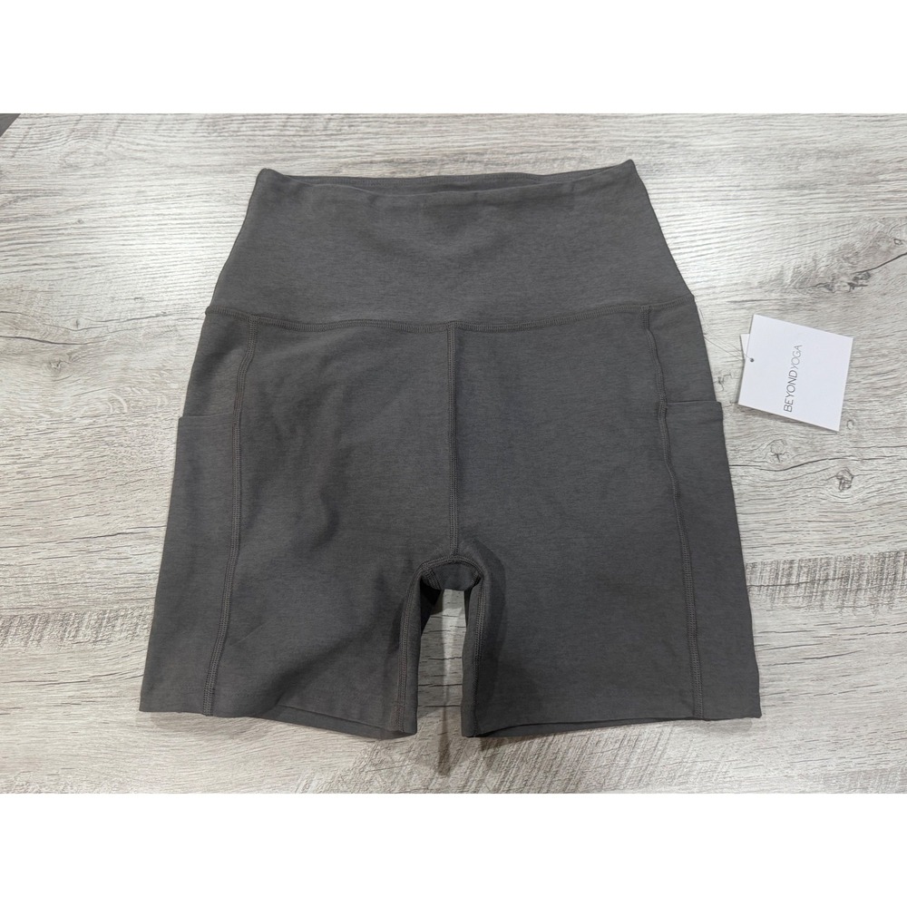 Beyond Yoga Spacedye Keep Pace Biker Shorts Gray High Waisted Activewear Large